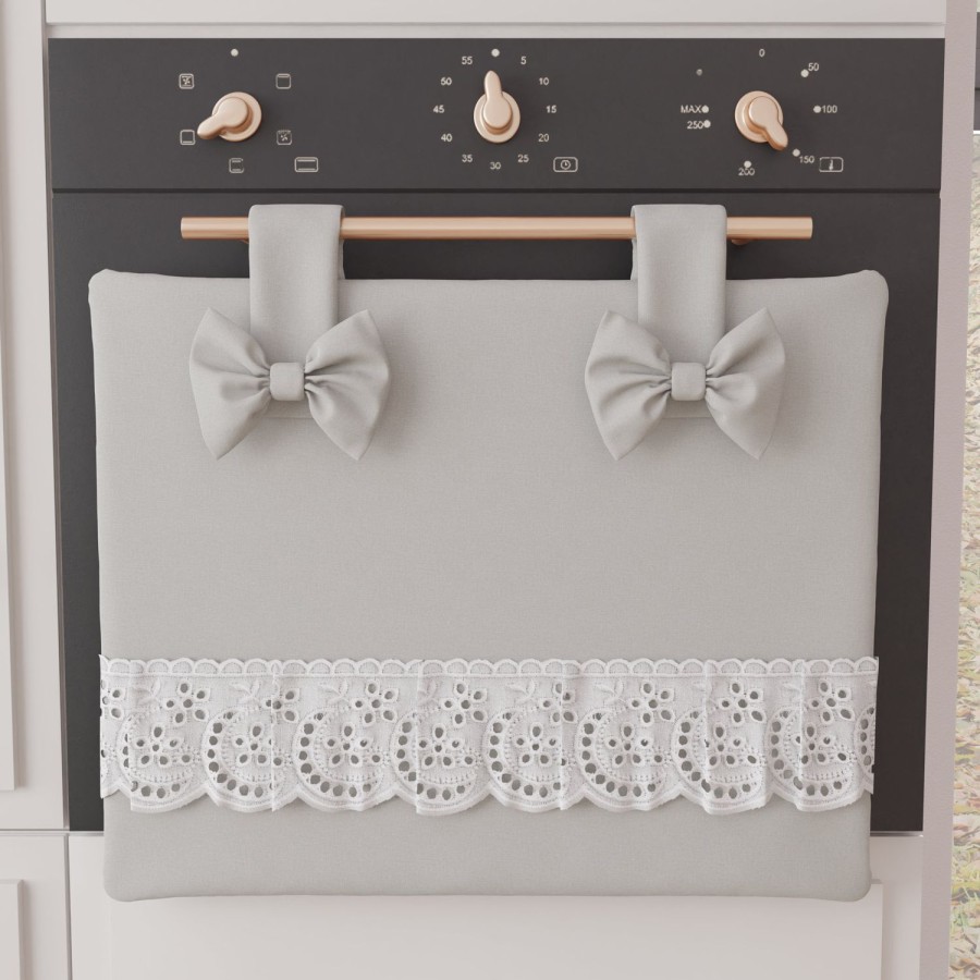 Cucina PETTI Artigiani Italiani | Copriforno Elegante Shabby Chic Con Pizzo E Fiocchi Grigio Chiaro