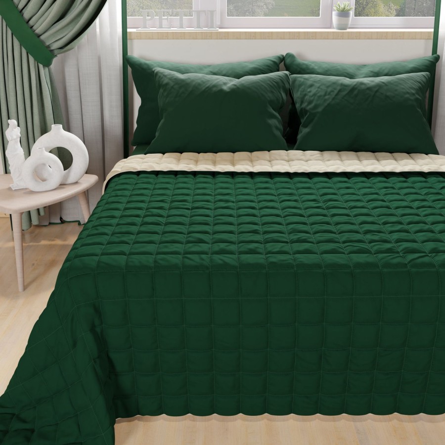 Camera Da Letto PETTI Artigiani Italiani | Trapuntino Copriletto Primaverile Autunnale Double Face Verde Tortora