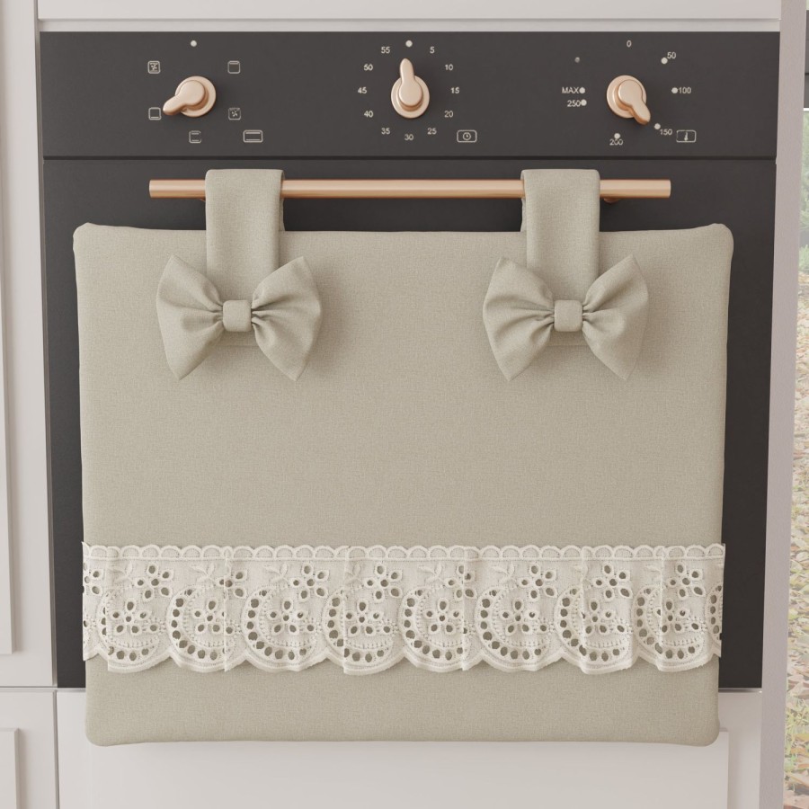 Cucina PETTI Artigiani Italiani | Copriforno Elegante Shabby Chic Con Pizzo E Fiocchi Beige