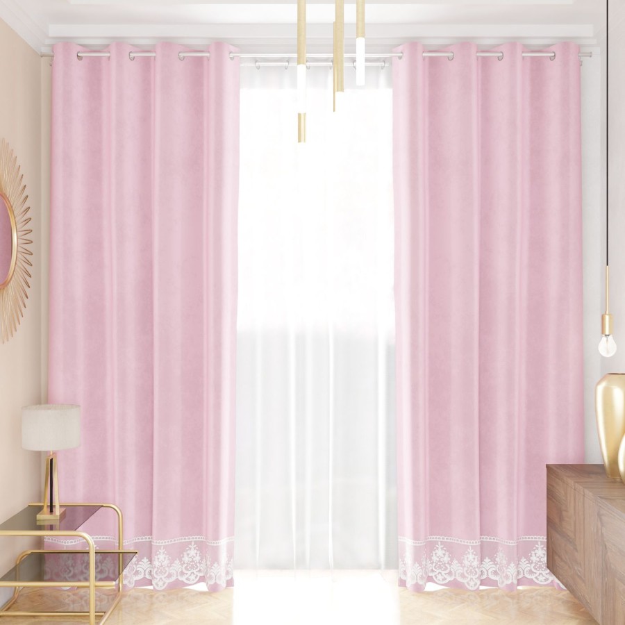 Soggiorno PETTI Artigiani Italiani | Tenda A Pannello In Velluto Per Interni Con Anelli E Pizzo Rebrode, 140X280 Cm, Rosa By Sissy