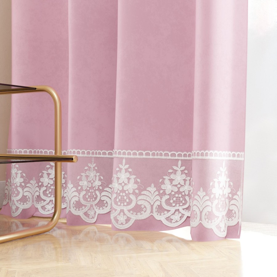 Soggiorno PETTI Artigiani Italiani | Tenda A Pannello In Velluto Per Interni Con Anelli E Pizzo Rebrode, 140X280 Cm, Rosa By Sissy