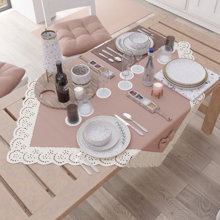 Cucina PETTI Artigiani Italiani | Centrotavola Cucina Elegante Shabby Chic Con Pizzo E Fiocchi Cipria