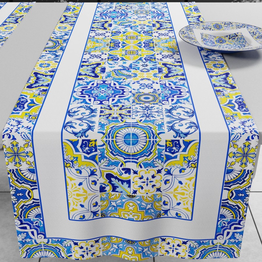 Cucina PETTI Artigiani Italiani | Runner Tavola Geometrico, Tovaglia Runner Geometrico, Runner Cucina Vietri 02 Blu