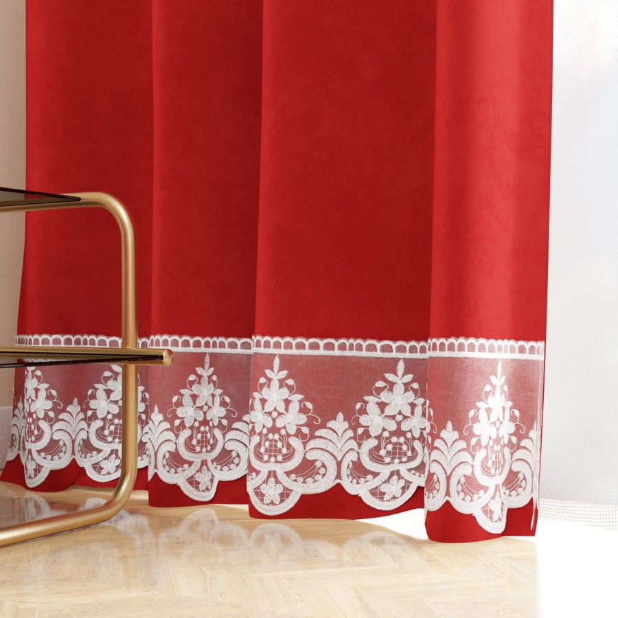 Soggiorno PETTI Artigiani Italiani | Tenda A Pannello In Velluto Per Interni Con Anelli E Pizzo Rebrode, 140X280 Cm, Rosso By Sissy