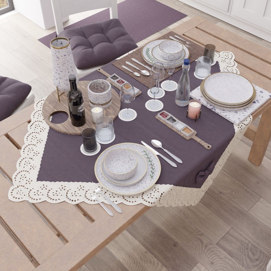 Cucina PETTI Artigiani Italiani | Centrotavola Cucina Elegante Shabby Chic Con Pizzo E Fiocchi Malva