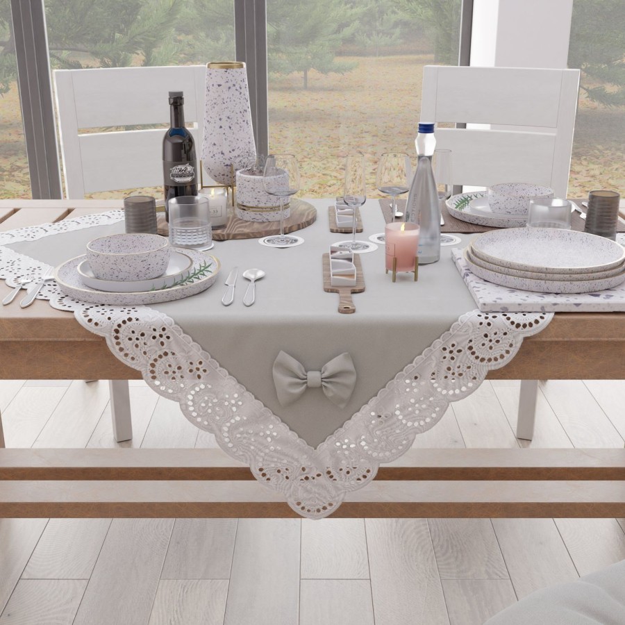 Cucina PETTI Artigiani Italiani | Centrotavola Cucina Elegante Shabby Chic Con Pizzo E Fiocchi Grigio Chiaro