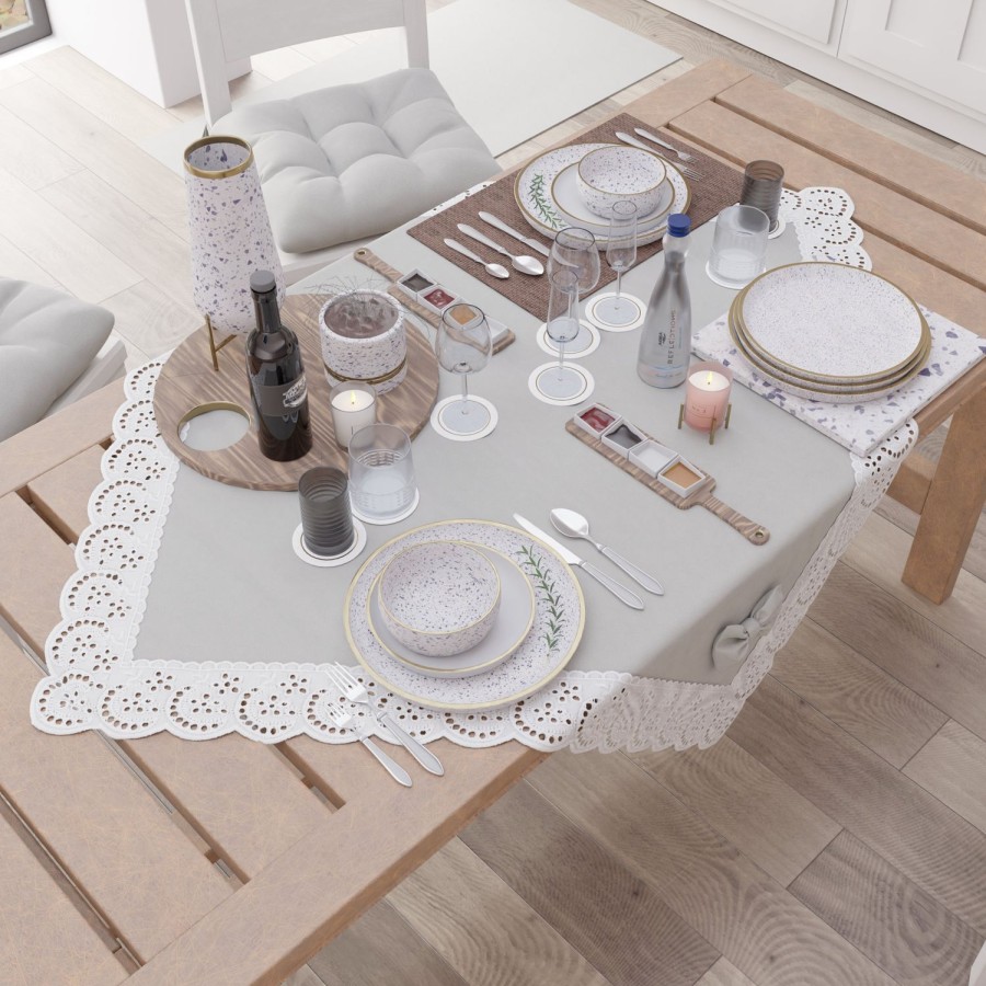 Cucina PETTI Artigiani Italiani | Centrotavola Cucina Elegante Shabby Chic Con Pizzo E Fiocchi Grigio Chiaro