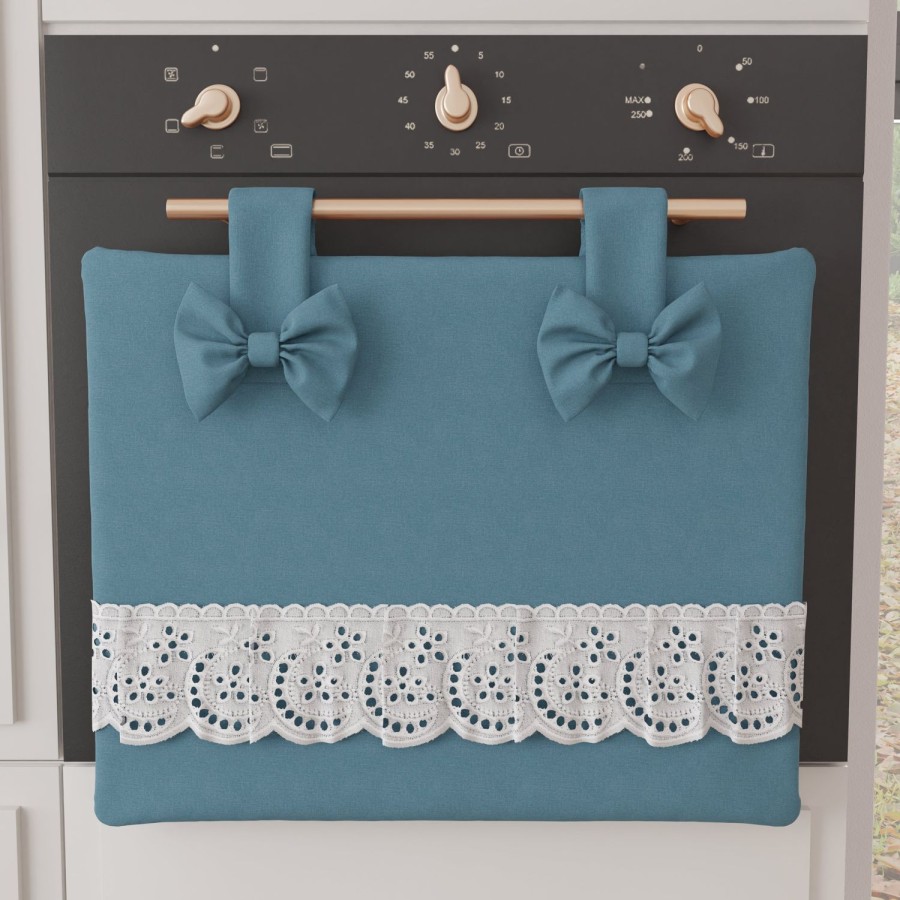 Cucina PETTI Artigiani Italiani | Copriforno Elegante Shabby Chic Con Pizzo E Fiocchi Blu Avion