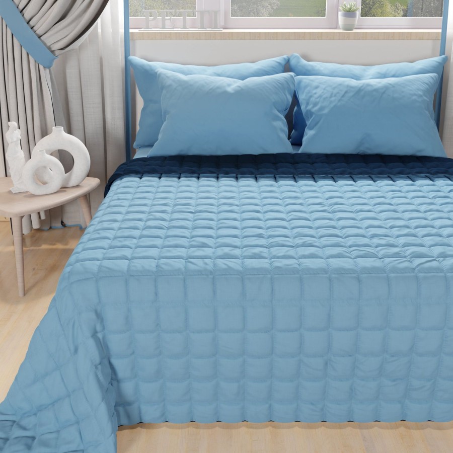 Camera Da Letto PETTI Artigiani Italiani | Trapuntino Copriletto Primaverile Autunnale Double Face Celeste Blu