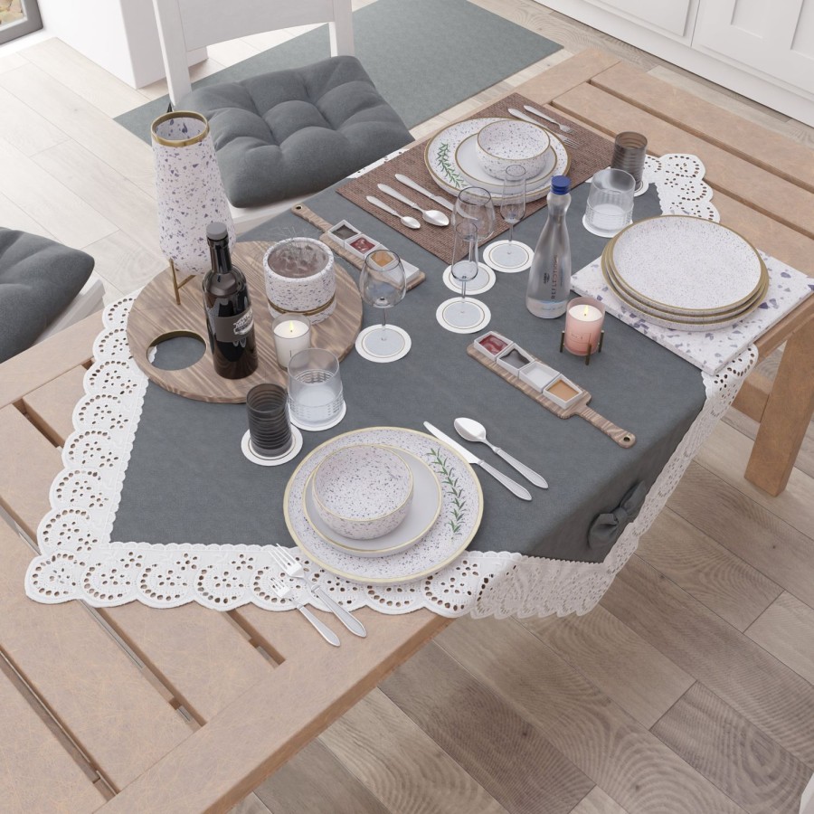 Cucina PETTI Artigiani Italiani | Centrotavola Cucina Elegante Shabby Chic Con Pizzo E Fiocchi Grigio Scuro