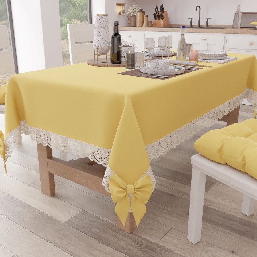 Cucina PETTI Artigiani Italiani | Tovaglia Da Tavola Shabby Chic Copritavolo Con Pizzo E Fiocchi Giallo