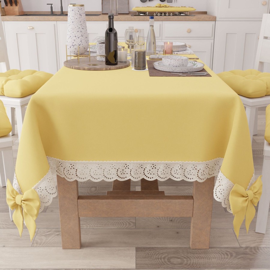 Cucina PETTI Artigiani Italiani | Tovaglia Da Tavola Shabby Chic Copritavolo Con Pizzo E Fiocchi Giallo