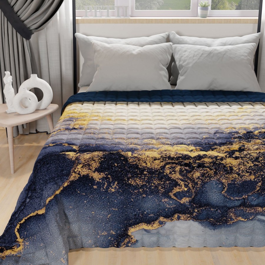 Camera Da Letto PETTI Artigiani Italiani | Trapuntino Copriletto Primaverile Autunnale In Stampa Digitale Marble Blu