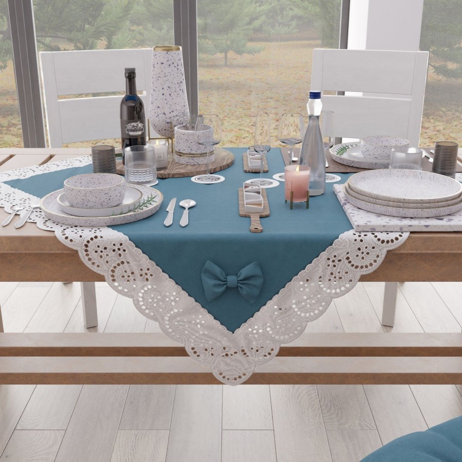 Cucina PETTI Artigiani Italiani | Centrotavola Cucina Elegante Shabby Chic Con Pizzo E Fiocchi Blu Avion