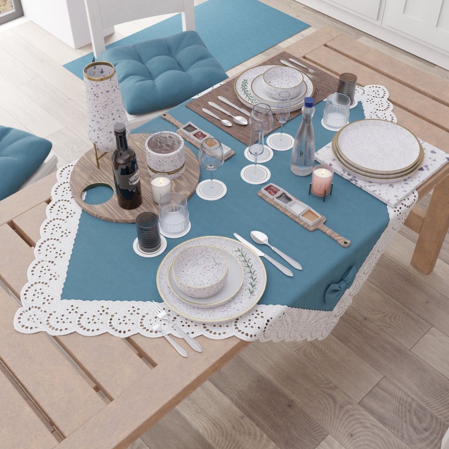 Cucina PETTI Artigiani Italiani | Centrotavola Cucina Elegante Shabby Chic Con Pizzo E Fiocchi Blu Avion