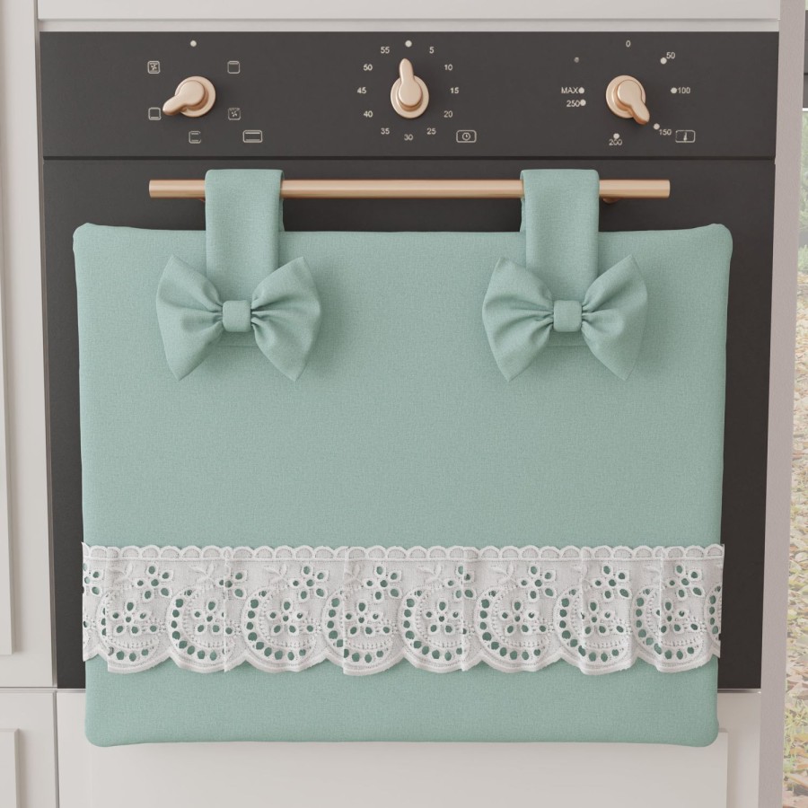 Cucina PETTI Artigiani Italiani | Copriforno Elegante Shabby Chic Con Pizzo E Fiocchi Verde Acqua