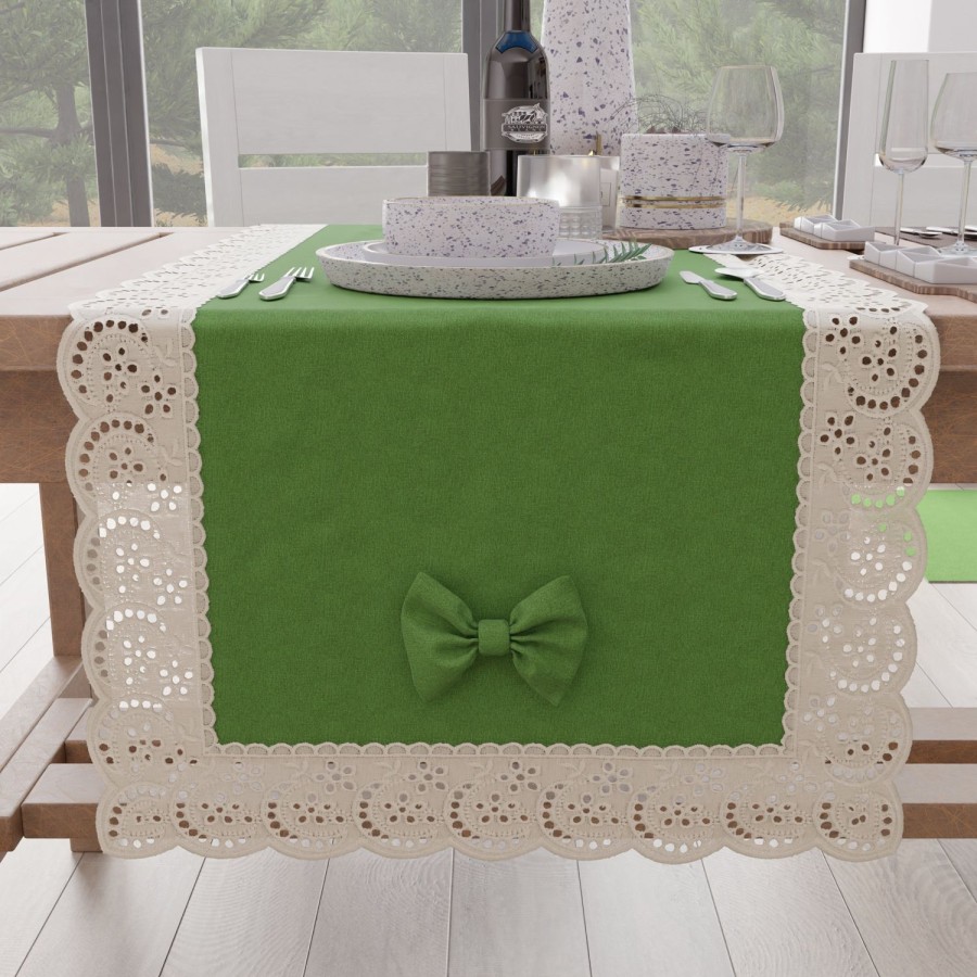 Cucina PETTI Artigiani Italiani | Runner Da Tavolo Elegante Shabby Chic Con Pizzo E Fiocchi Verde