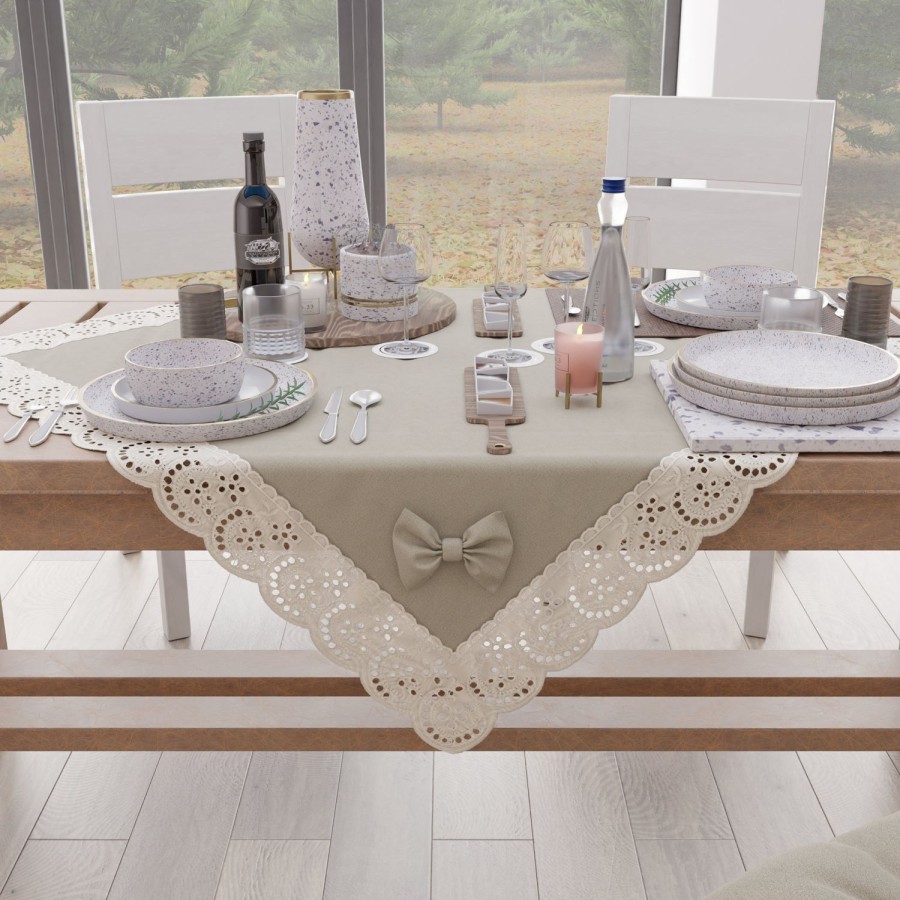 Cucina PETTI Artigiani Italiani | Centrotavola Cucina Elegante Shabby Chic Con Pizzo E Fiocchi Beige