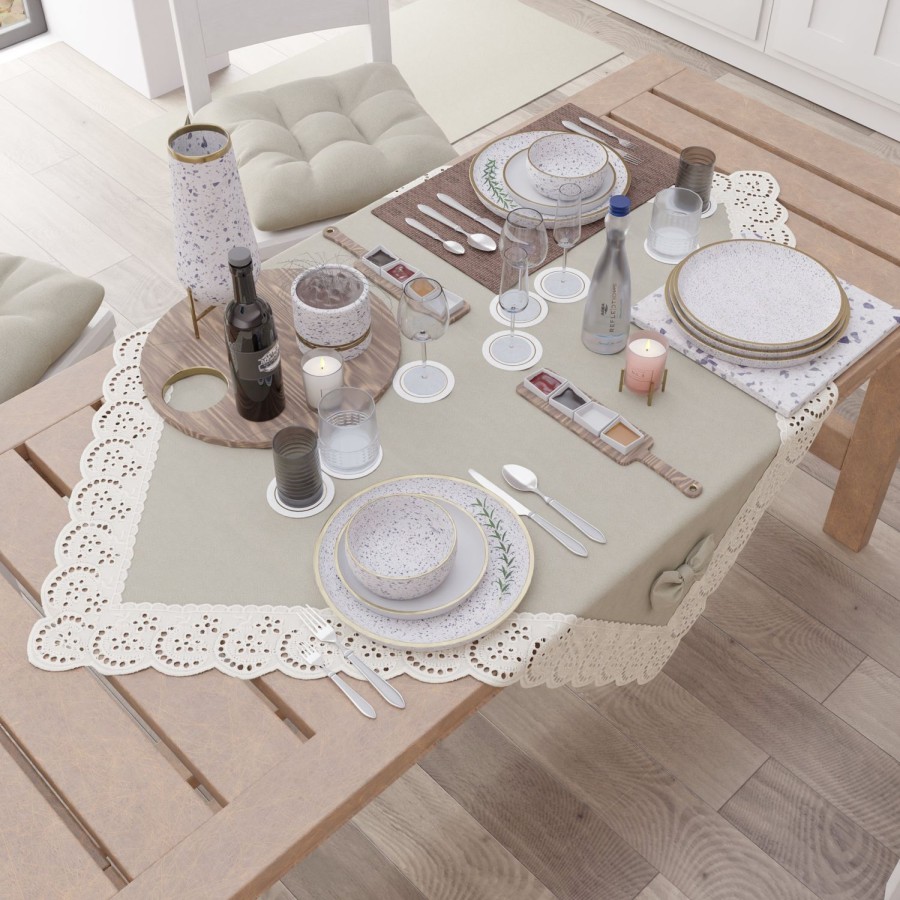 Cucina PETTI Artigiani Italiani | Centrotavola Cucina Elegante Shabby Chic Con Pizzo E Fiocchi Beige