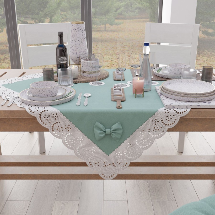 Cucina PETTI Artigiani Italiani | Centrotavola Cucina Elegante Shabby Chic Con Pizzo E Fiocchi Verde Acqua