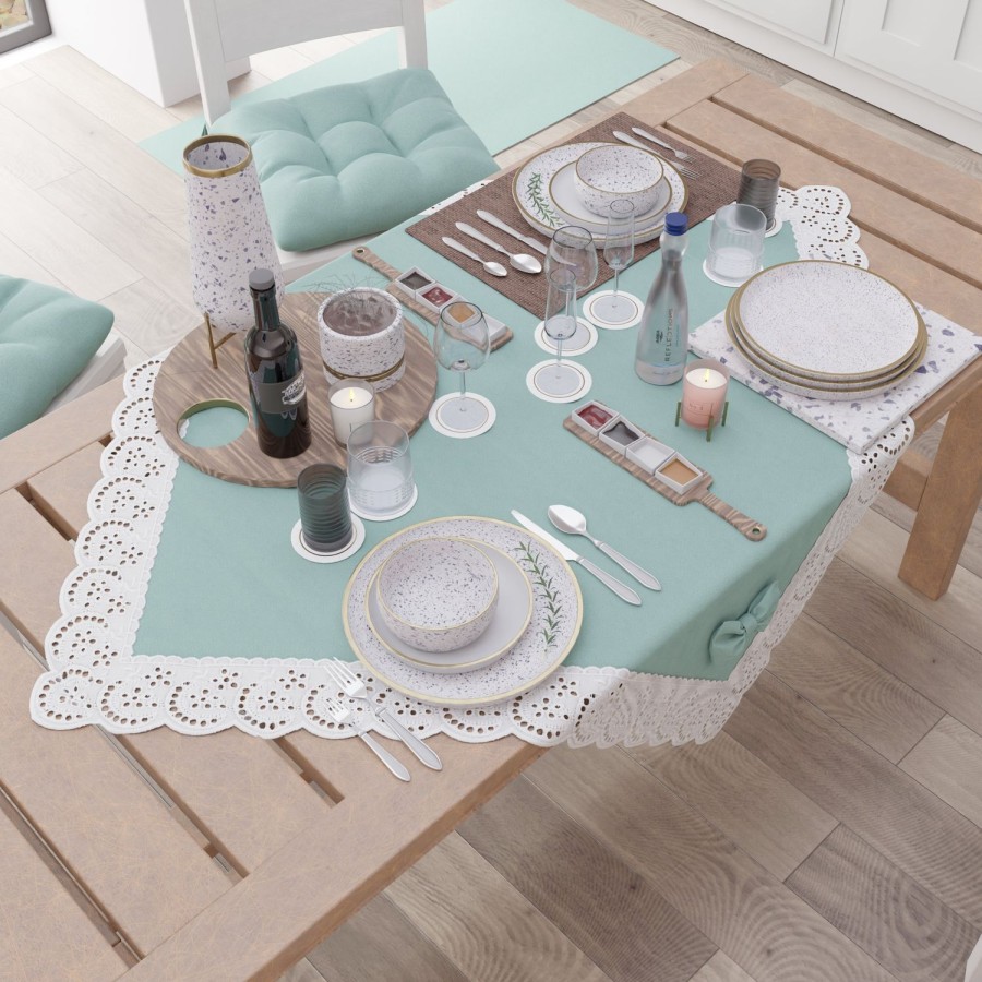 Cucina PETTI Artigiani Italiani | Centrotavola Cucina Elegante Shabby Chic Con Pizzo E Fiocchi Verde Acqua