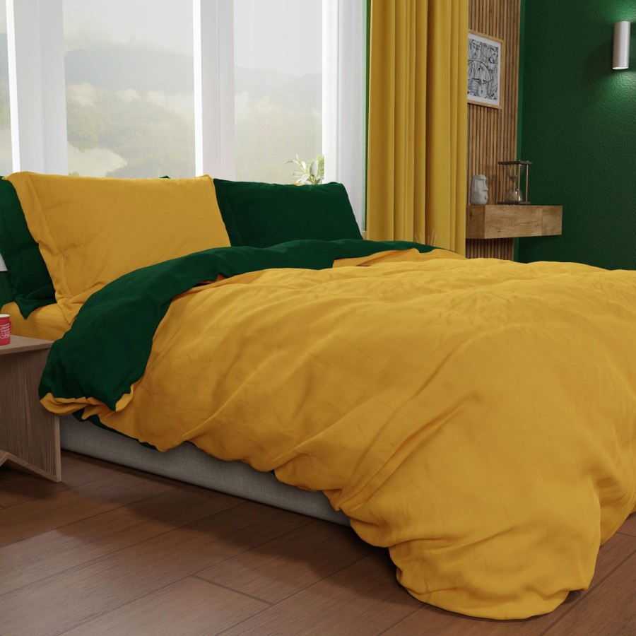 Camera Da Letto PETTI Artigiani Italiani | Copripiumino Matrimoniale, Sacco Copripiumino E Federe, Verde Smeraldo/Giallo