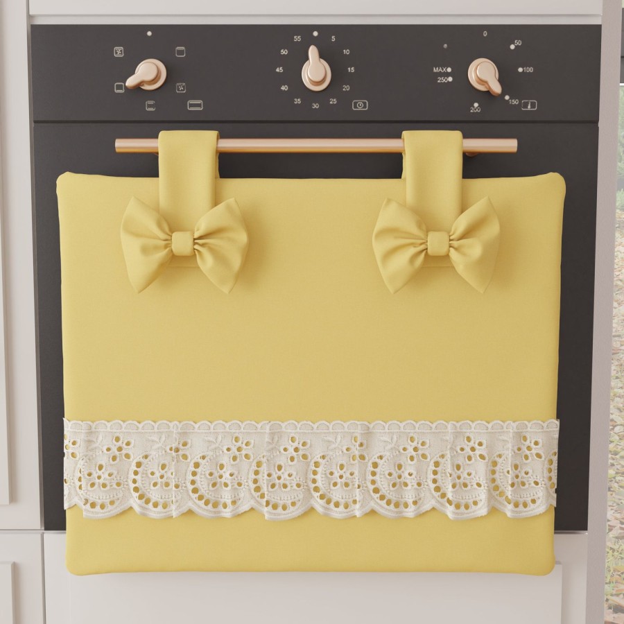 Cucina PETTI Artigiani Italiani | Copriforno Elegante Shabby Chic Con Pizzo E Fiocchi Giallo