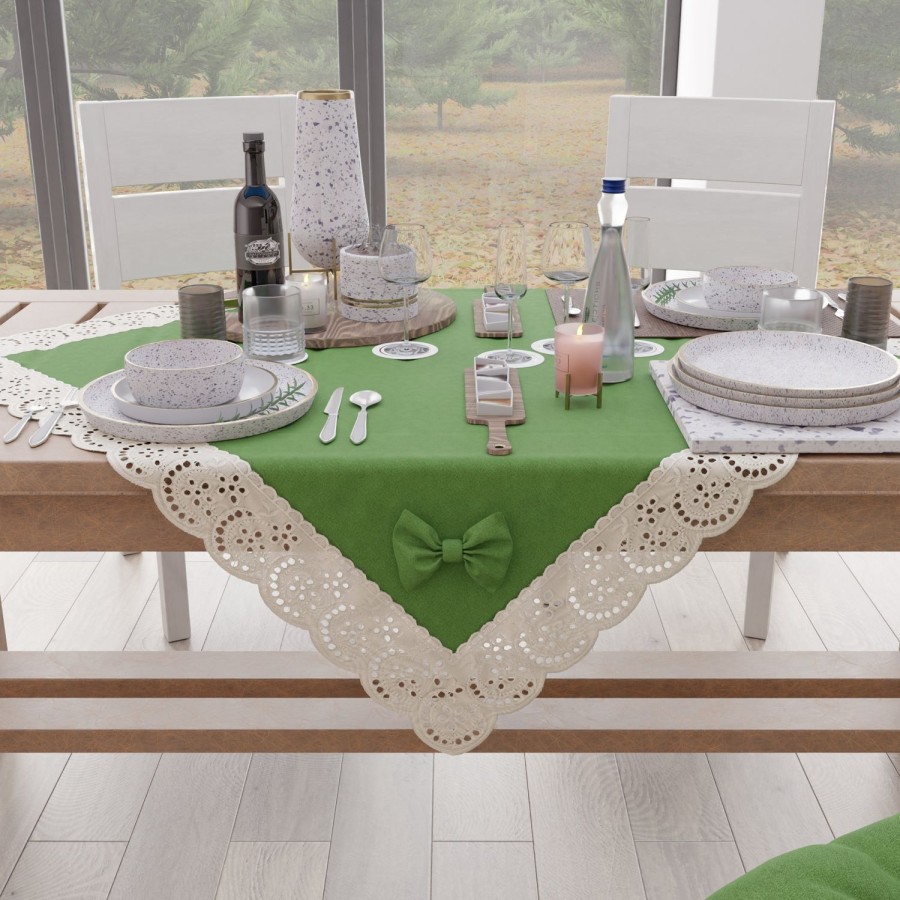 Cucina PETTI Artigiani Italiani | Centrotavola Cucina Elegante Shabby Chic Con Pizzo E Fiocchi Verde