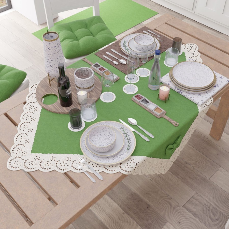 Cucina PETTI Artigiani Italiani | Centrotavola Cucina Elegante Shabby Chic Con Pizzo E Fiocchi Verde