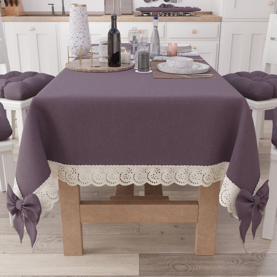 Cucina PETTI Artigiani Italiani | Tovaglia Da Tavola Shabby Chic Copritavolo Con Pizzo E Fiocchi Malva