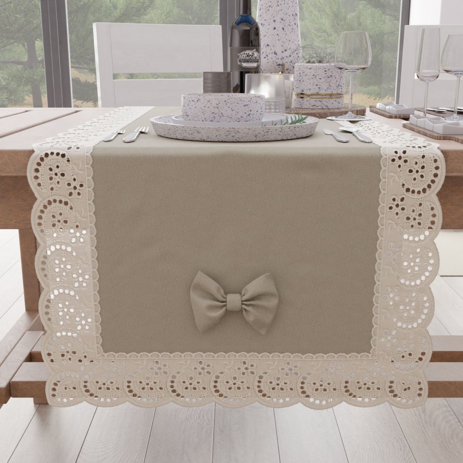 Cucina PETTI Artigiani Italiani | Runner Da Tavolo Elegante Shabby Chic Con Pizzo E Fiocchi Beige