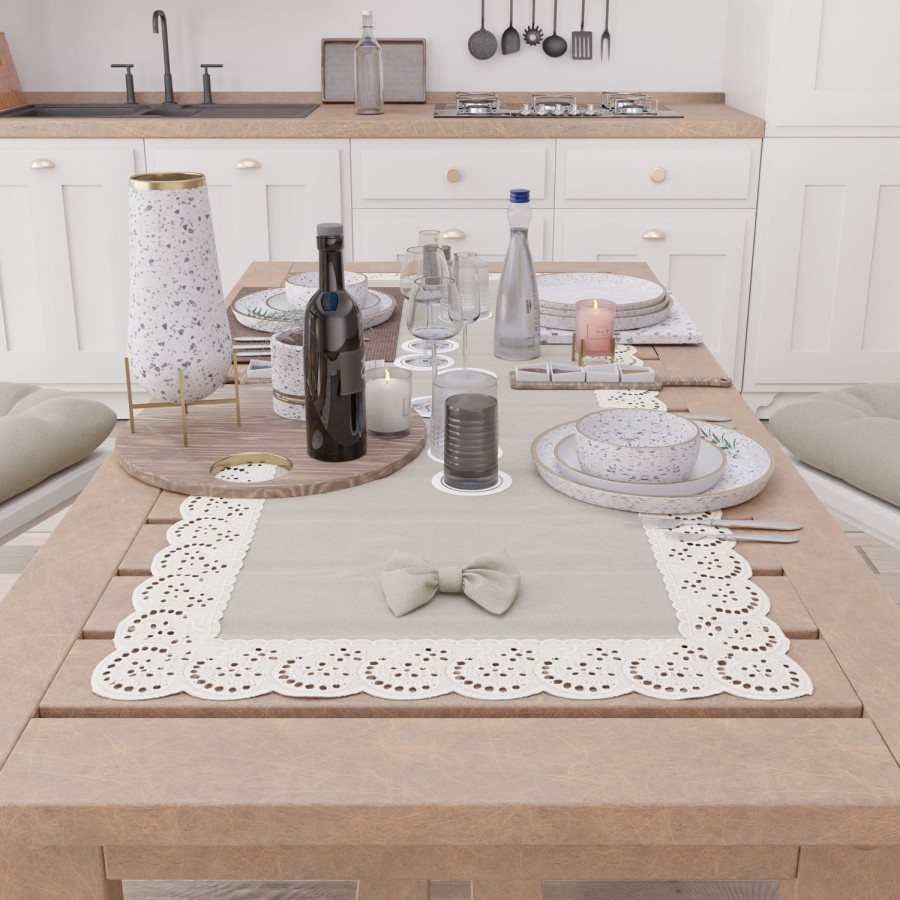 Cucina PETTI Artigiani Italiani | Runner Da Tavolo Elegante Shabby Chic Con Pizzo E Fiocchi Beige