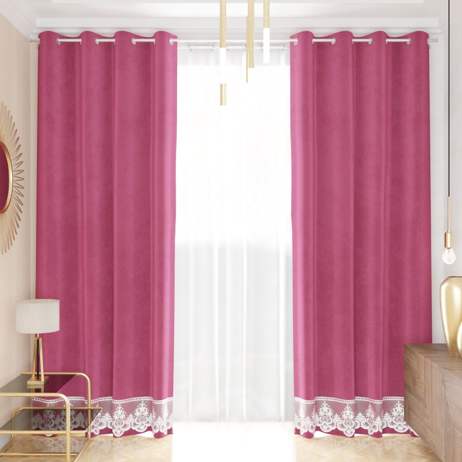 Soggiorno PETTI Artigiani Italiani | Tenda A Pannello In Velluto Per Interni Con Anelli E Pizzo Rebrode, 140X280 Cm, Fucsia By Sissy