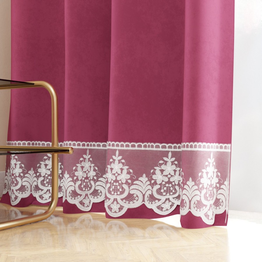 Soggiorno PETTI Artigiani Italiani | Tenda A Pannello In Velluto Per Interni Con Anelli E Pizzo Rebrode, 140X280 Cm, Fucsia By Sissy