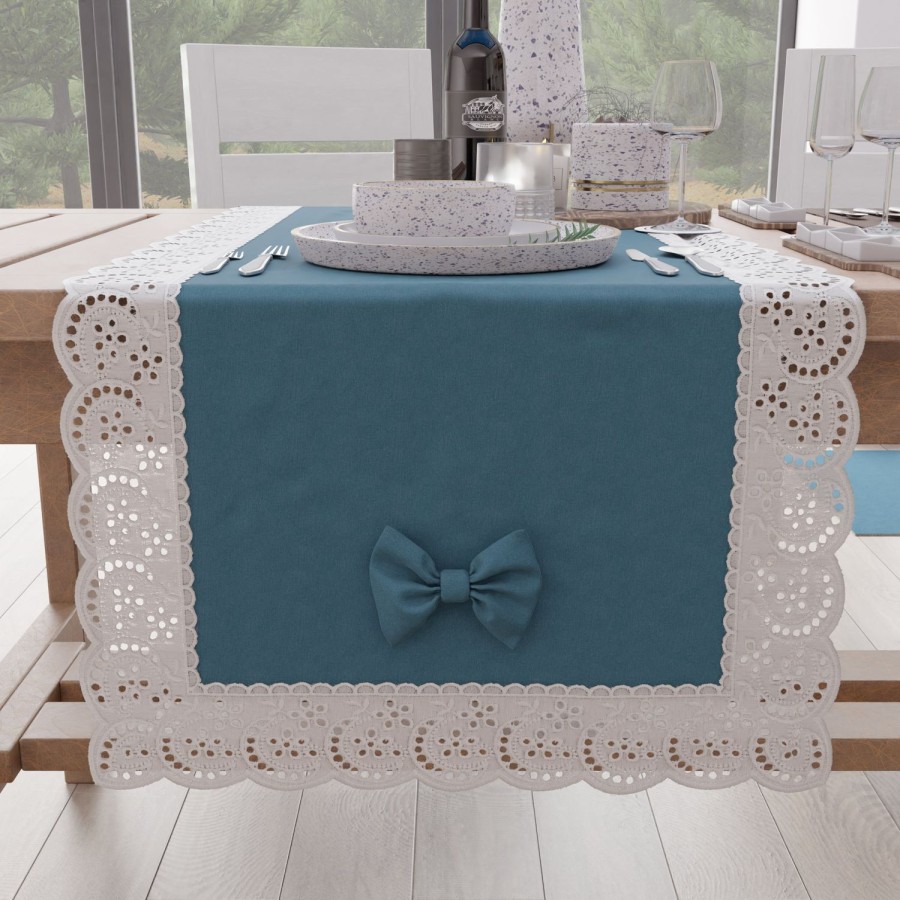 Cucina PETTI Artigiani Italiani | Runner Da Tavolo Elegante Shabby Chic Con Pizzo E Fiocchi Blu Avion