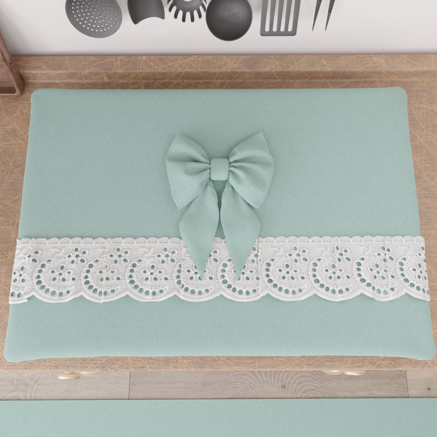 Cucina PETTI Artigiani Italiani | Coprifornello Coprifuochi Shabby Chic Con Pizzo E Fiocco Verde Acqua