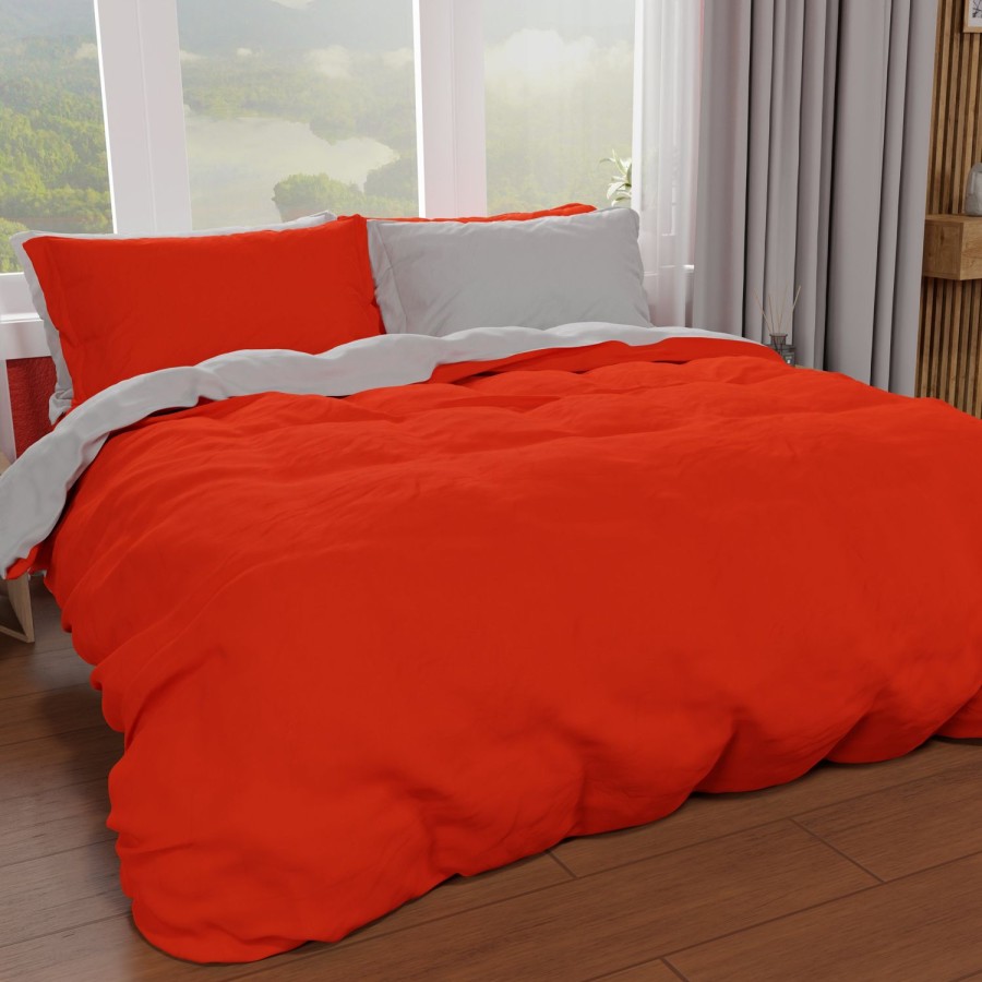 Camera Da Letto PETTI Artigiani Italiani | Copripiumino Microfibra Bicolor Rosso-Grigio Chiaro Matrimoniale