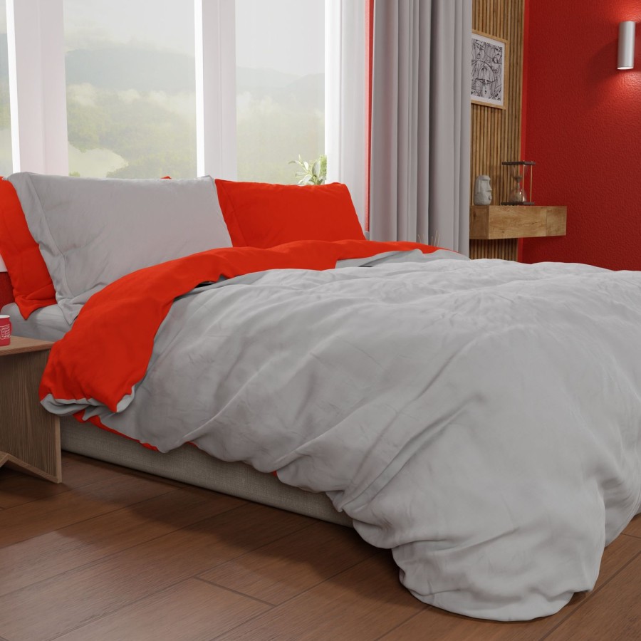 Camera Da Letto PETTI Artigiani Italiani | Copripiumino Microfibra Bicolor Rosso-Grigio Chiaro Matrimoniale