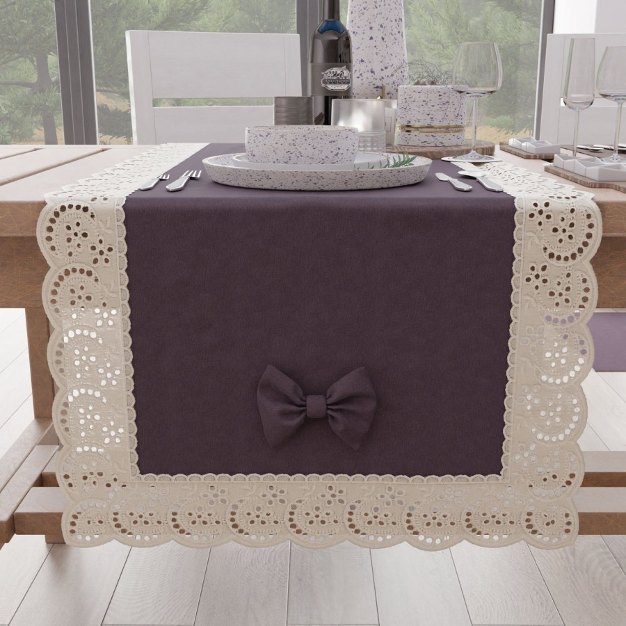 Cucina PETTI Artigiani Italiani | Runner Da Tavolo Elegante Shabby Chic Con Pizzo E Fiocchi Malva