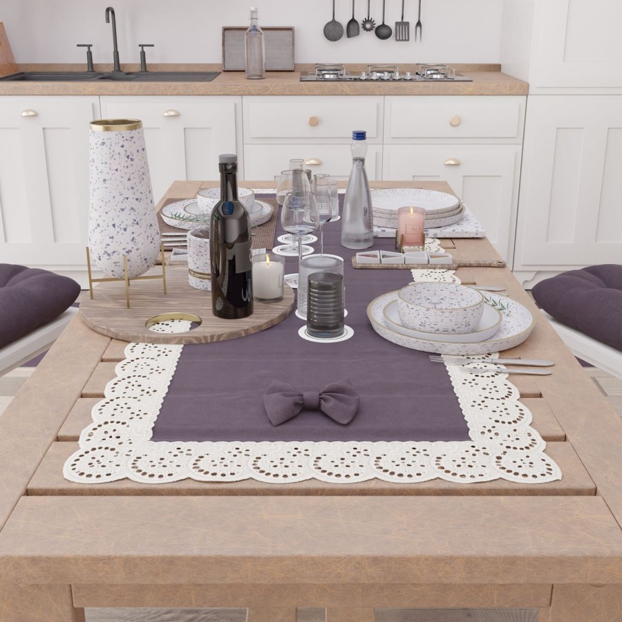 Cucina PETTI Artigiani Italiani | Runner Da Tavolo Elegante Shabby Chic Con Pizzo E Fiocchi Malva