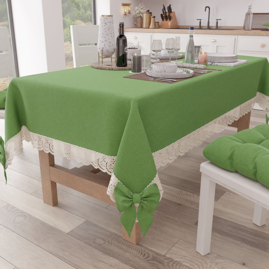 Cucina PETTI Artigiani Italiani | Tovaglia Da Tavola Shabby Chic Copritavolo Con Pizzo E Fiocchi Verde