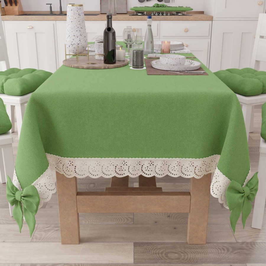 Cucina PETTI Artigiani Italiani | Tovaglia Da Tavola Shabby Chic Copritavolo Con Pizzo E Fiocchi Verde