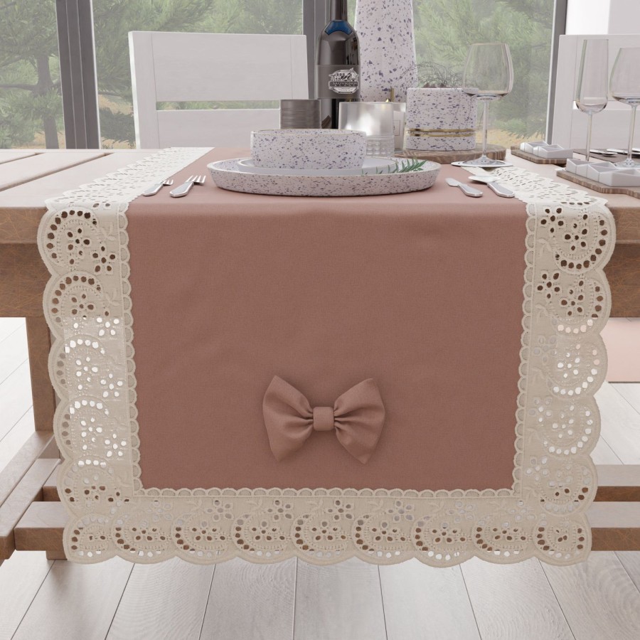 Cucina PETTI Artigiani Italiani | Runner Da Tavolo Elegante Shabby Chic Con Pizzo E Fiocchi Cipria