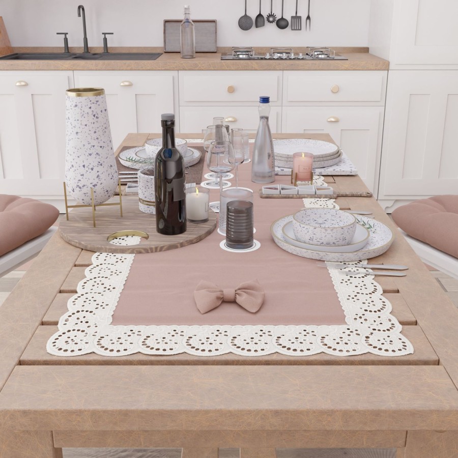 Cucina PETTI Artigiani Italiani | Runner Da Tavolo Elegante Shabby Chic Con Pizzo E Fiocchi Cipria