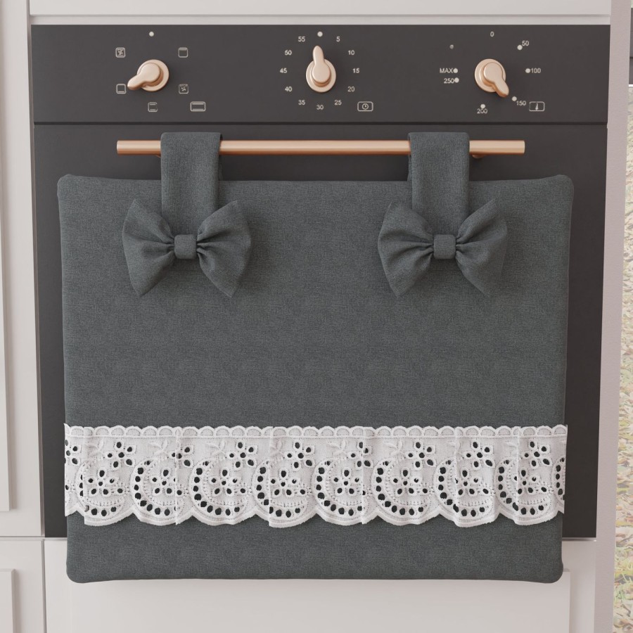 Cucina PETTI Artigiani Italiani | Copriforno Elegante Shabby Chic Con Pizzo E Fiocchi Grigio Scuro