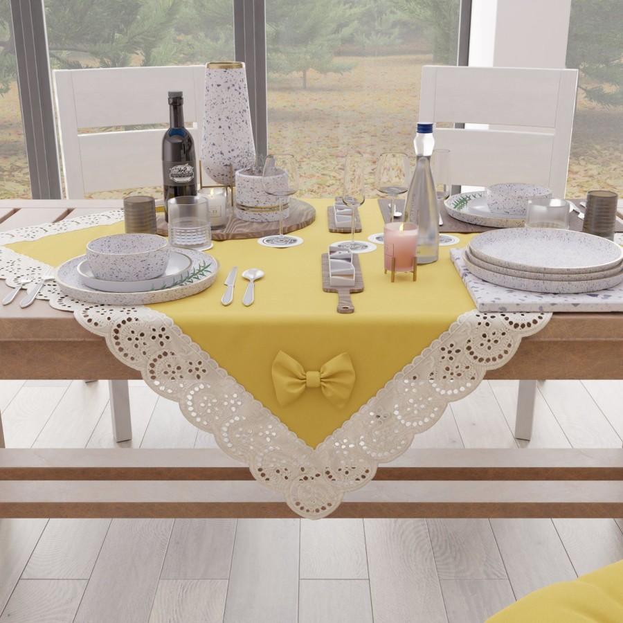 Cucina PETTI Artigiani Italiani | Centrotavola Cucina Elegante Shabby Chic Con Pizzo E Fiocchi Giallo