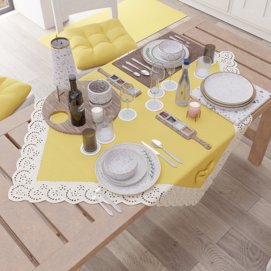 Cucina PETTI Artigiani Italiani | Centrotavola Cucina Elegante Shabby Chic Con Pizzo E Fiocchi Giallo